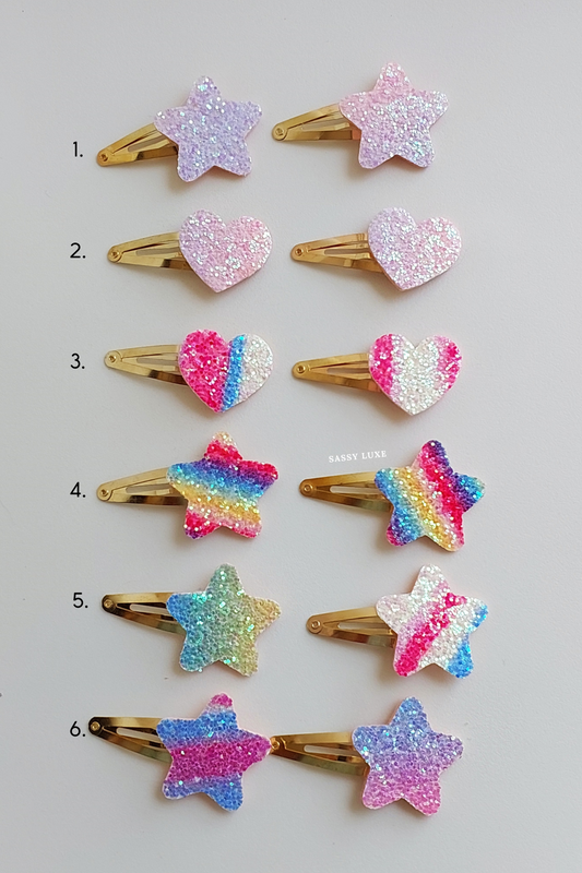 Glitter Star & Heart Snap Clips 2pcs