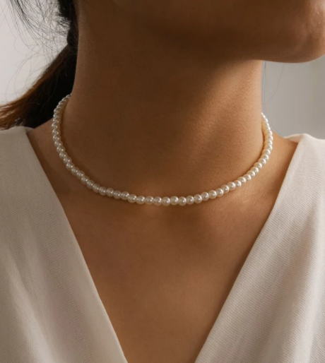 Plain White Faux Pearl Beaded Choker