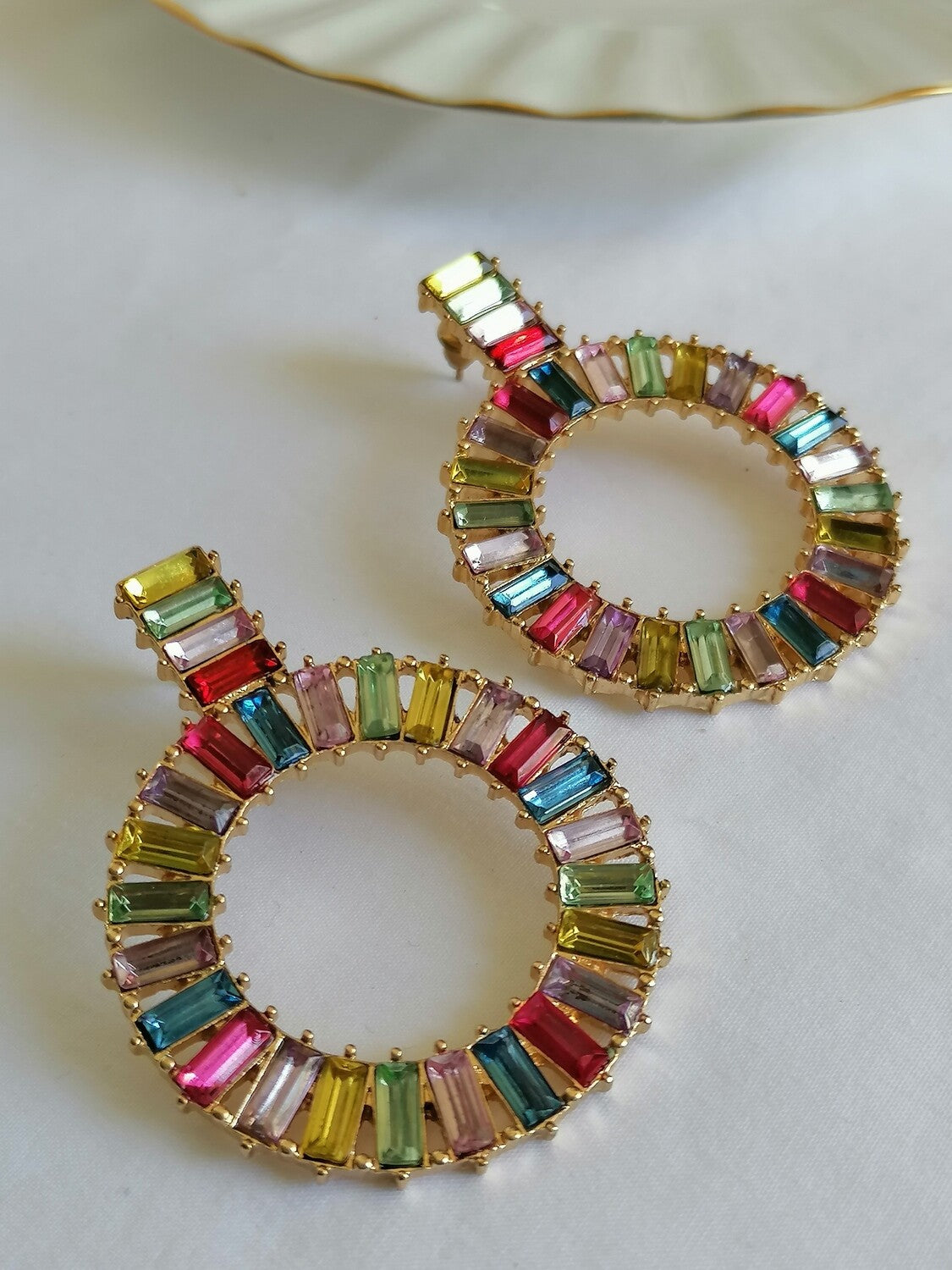 Ella - Multicolor Rhinestone Round Earrings