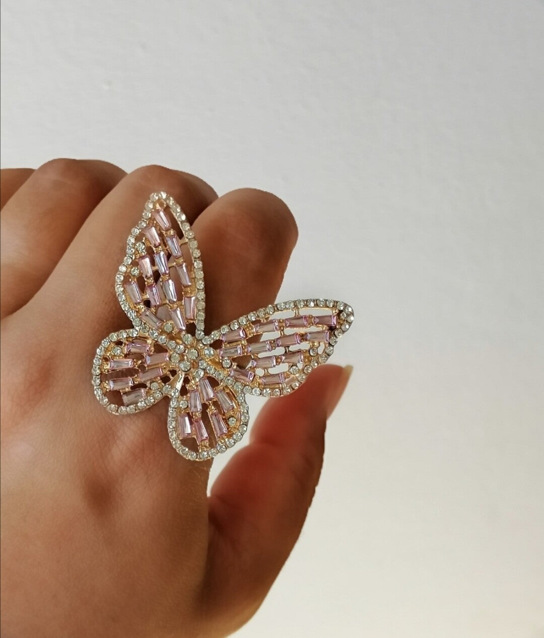 Pink Rhinestone Butterfly Ring