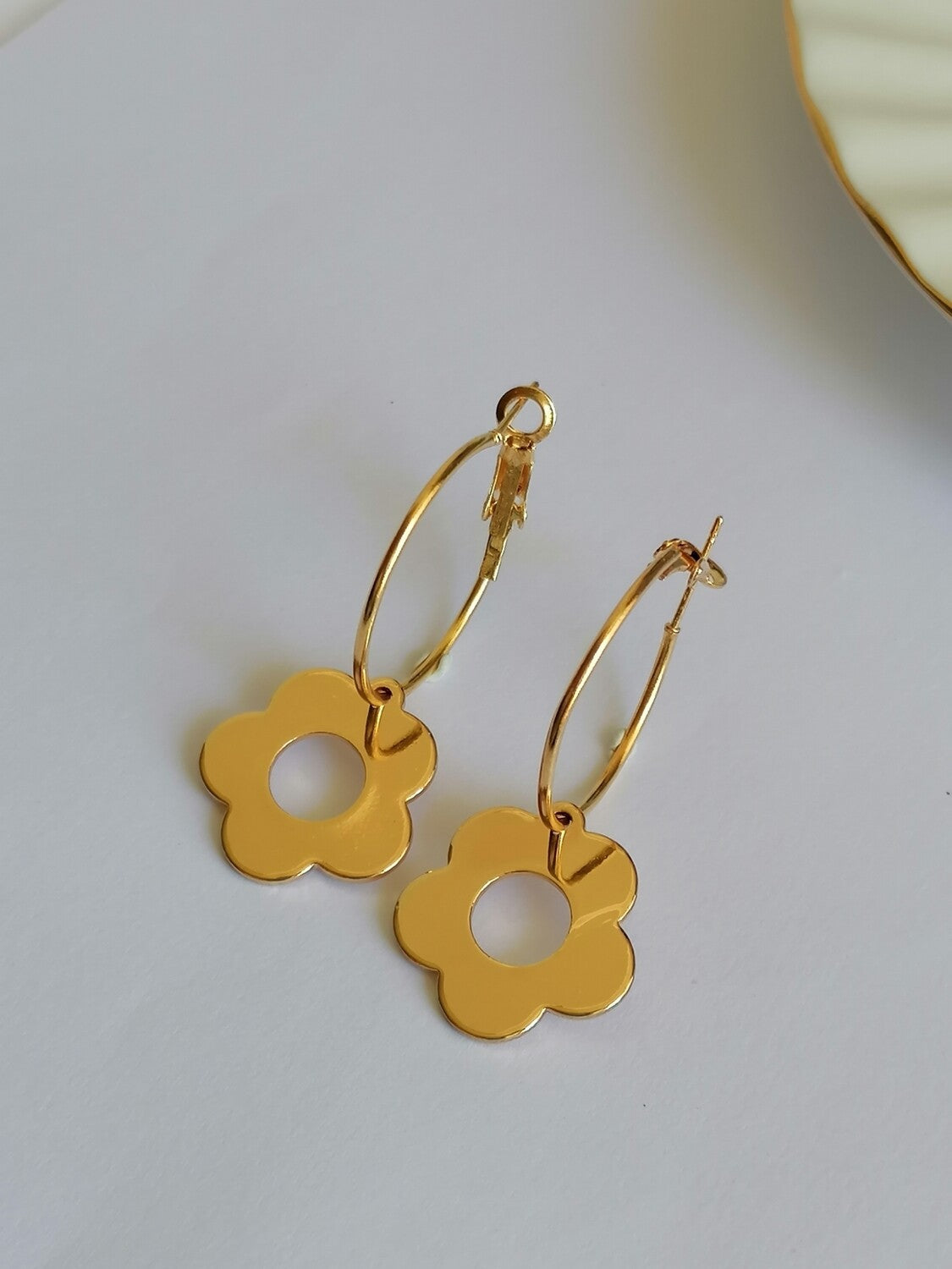 Flower Charm Hoop Earrings