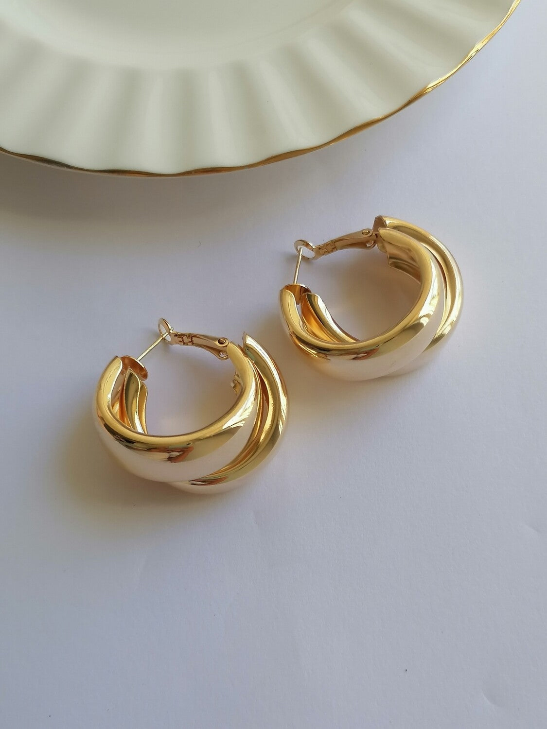 Gold Polished Double Hoop Earrings