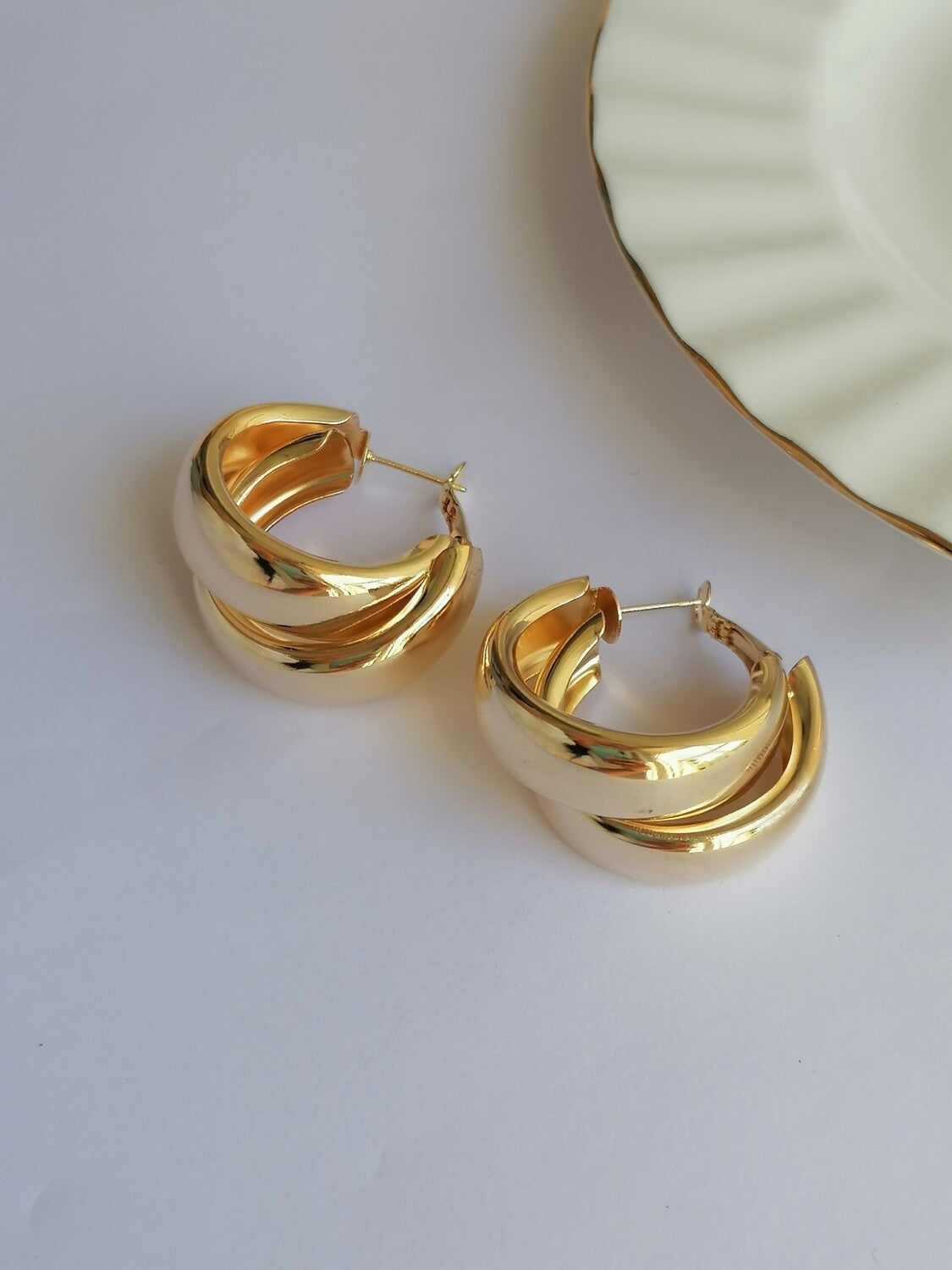 Gold Polished Double Hoop Earrings