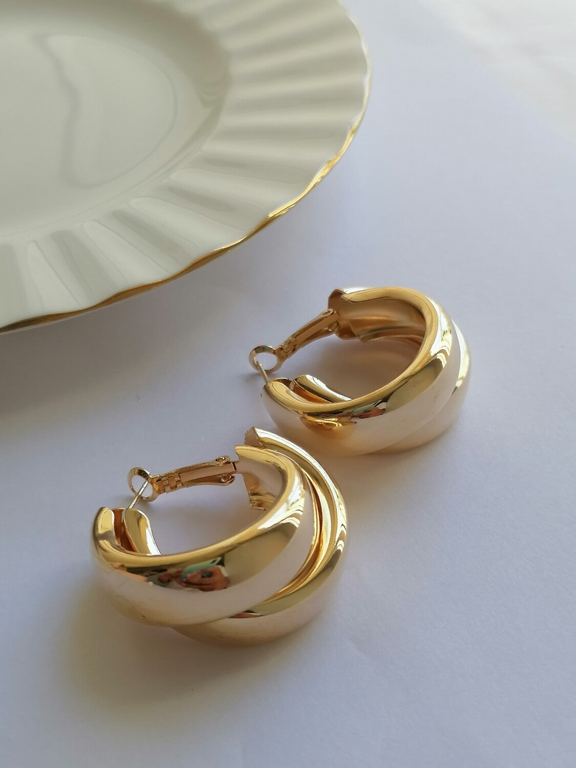 Gold Polished Double Hoop Earrings