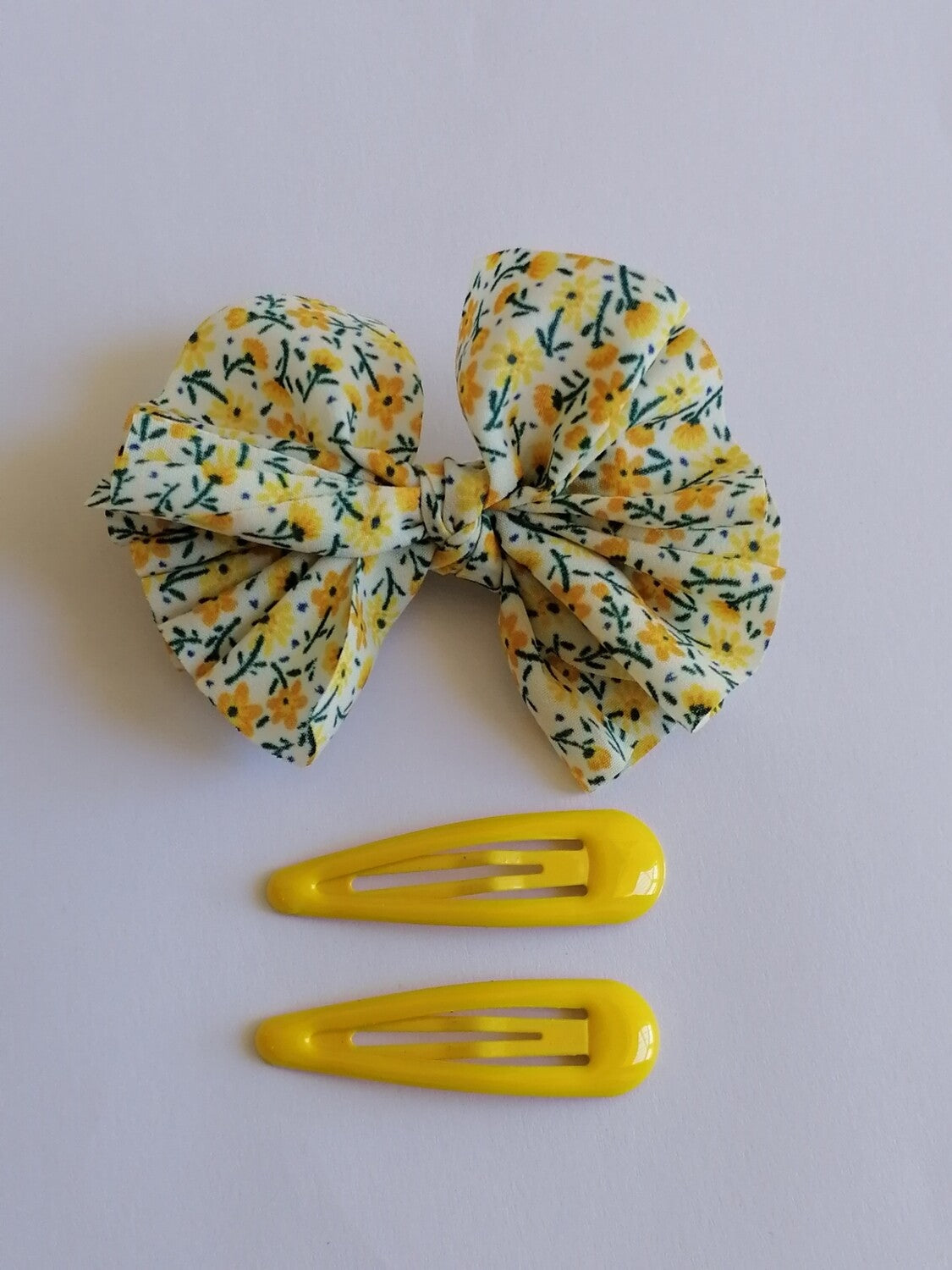 Floral Bow Hair Clips- 3pcs - Yellow