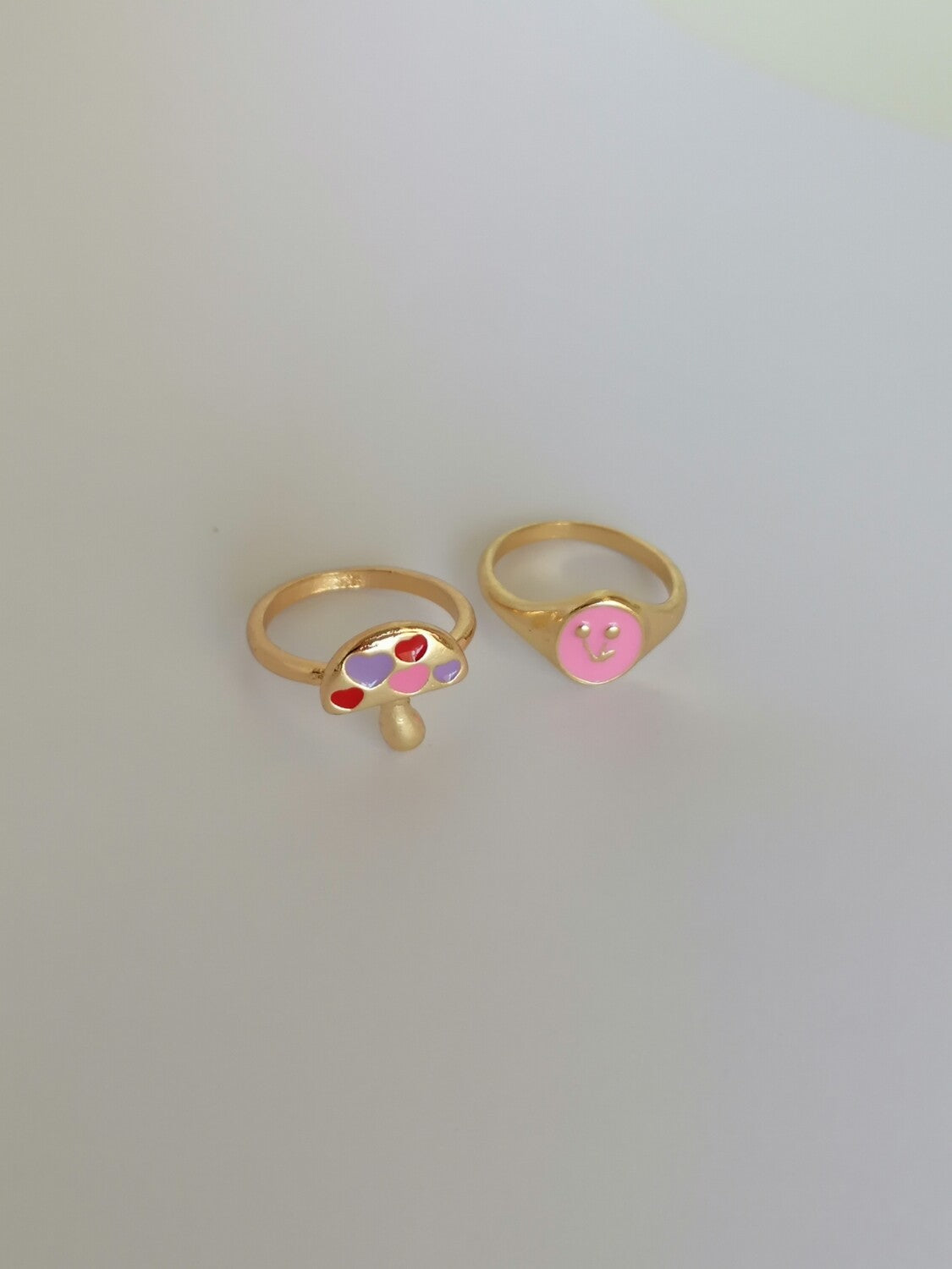 2pcs Mushroom & Cherry Ring Set