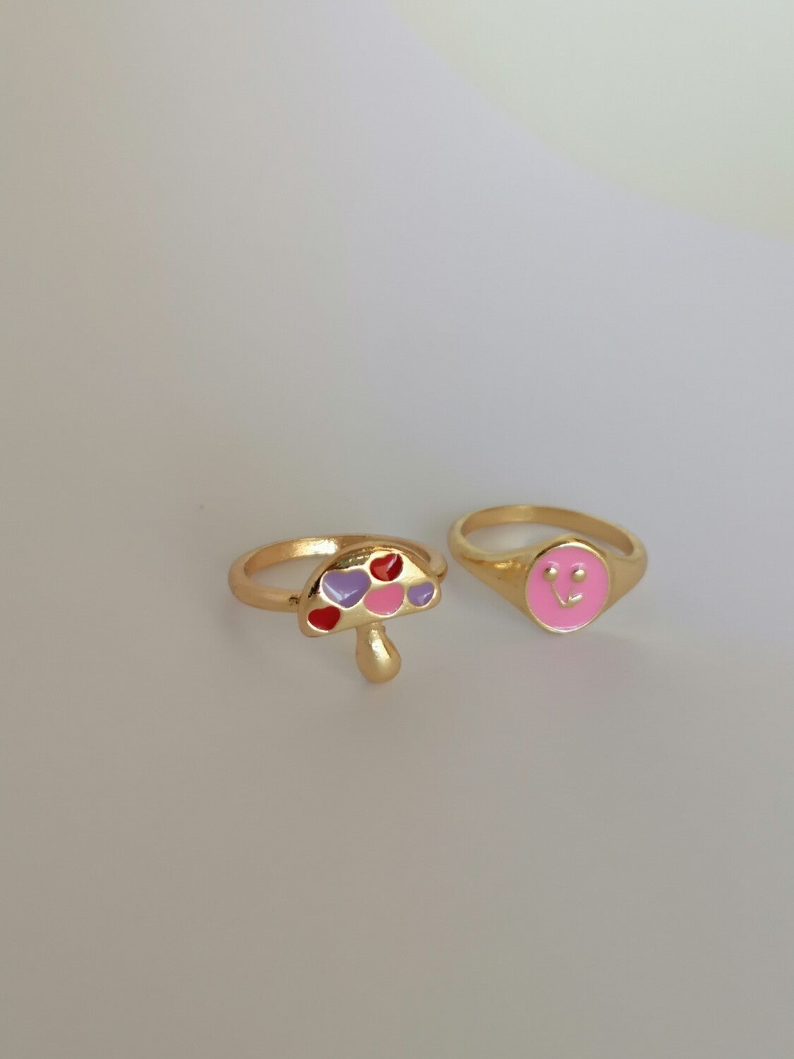 2pcs Mushroom & Cherry Ring Set