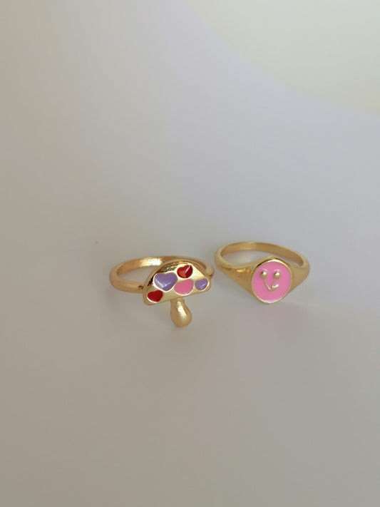 2pcs Mushroom & Cherry Ring Set