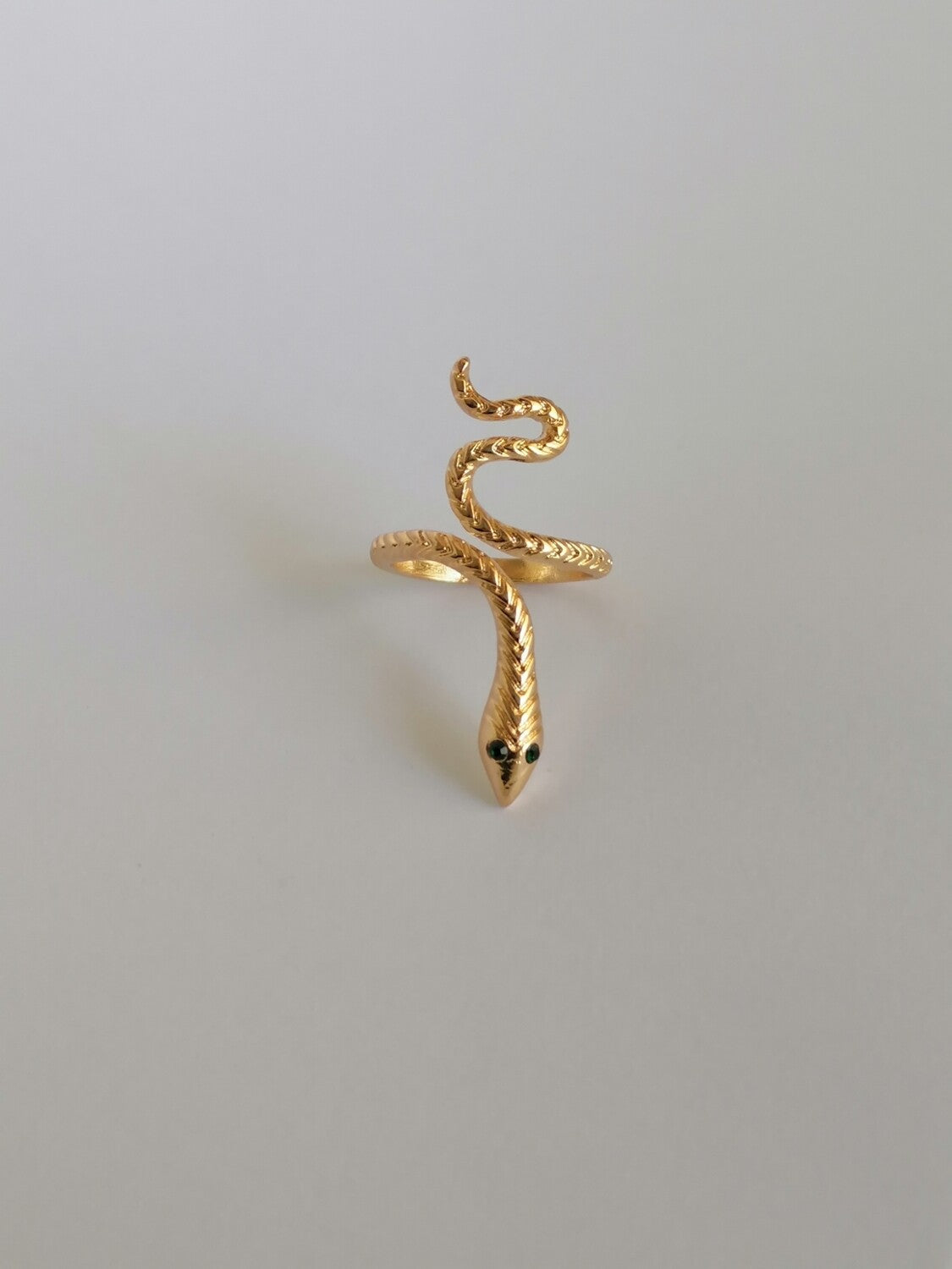 Green Eyed Adjustable Gold Snake Ring