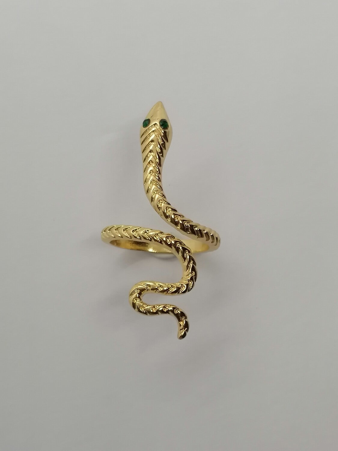 Green Eyed Adjustable Gold Snake Ring