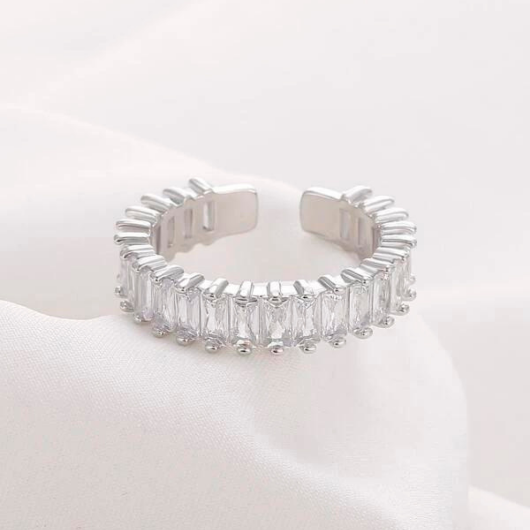 Silver Crystal Cuff Ring