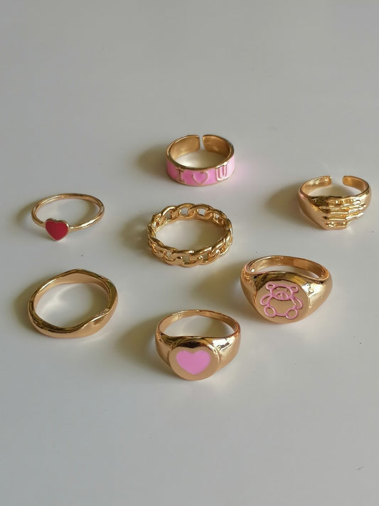 7pcs Gold & Pink Ring Stack