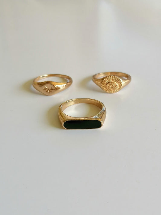 3pcs Gold Textured Signet Ring Set