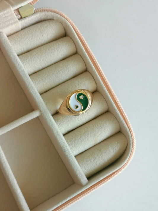 Green Yin Yang Signet Ring