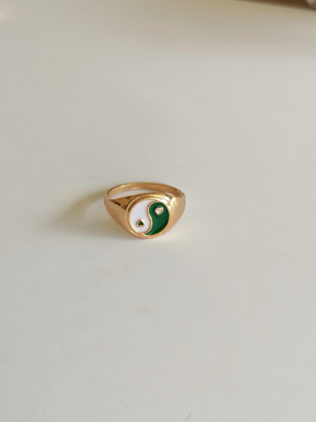 Green Yin Yang Signet Ring