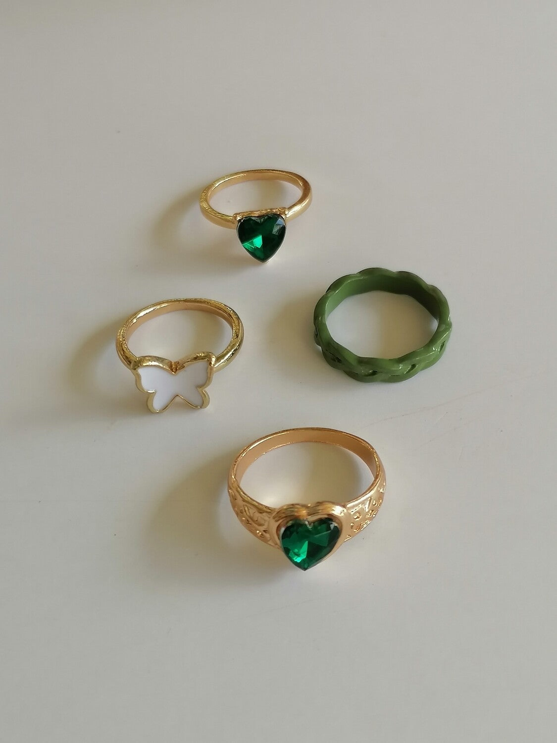 4pcs Green & Gold Ring Stack