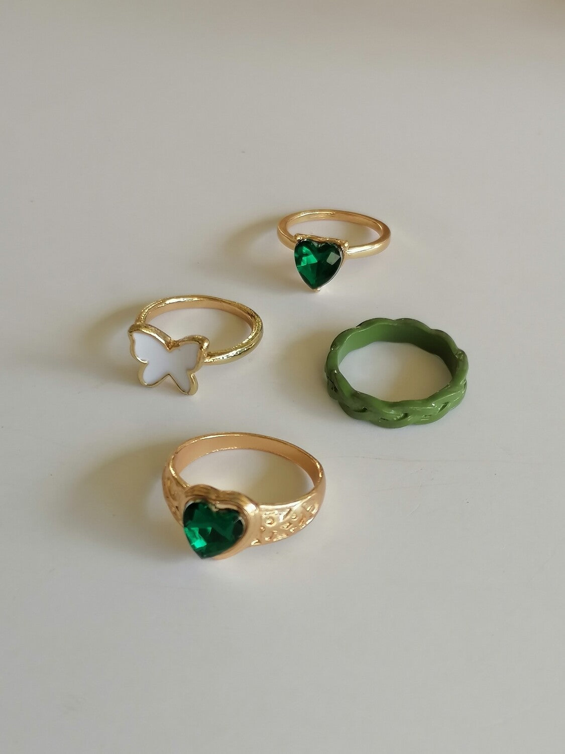 4pcs Green & Gold Ring Stack