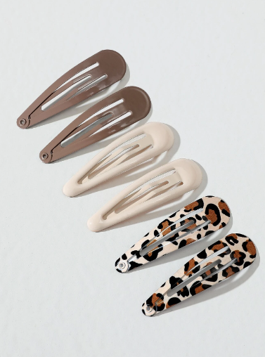 Brown Leopard Print Snap Clips - 6pcs