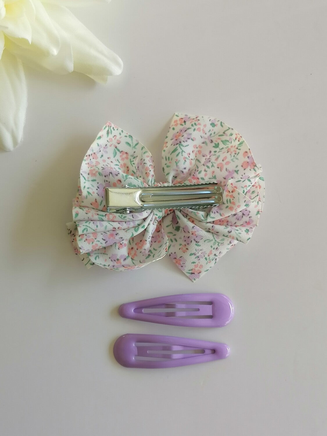 Purple Floral Bow Hair Clips- 3pcs