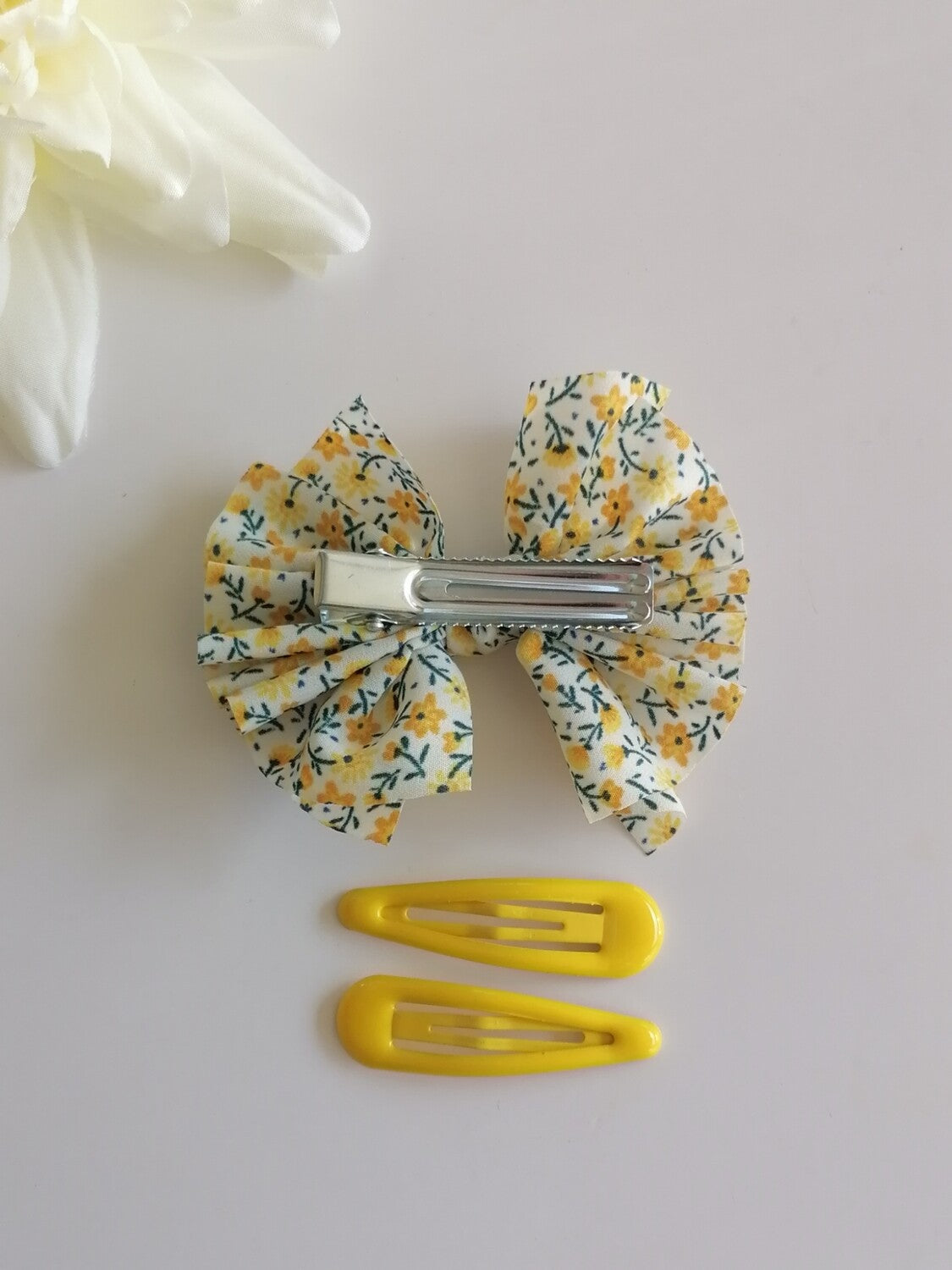 Floral Bow Hair Clips- 3pcs - Yellow