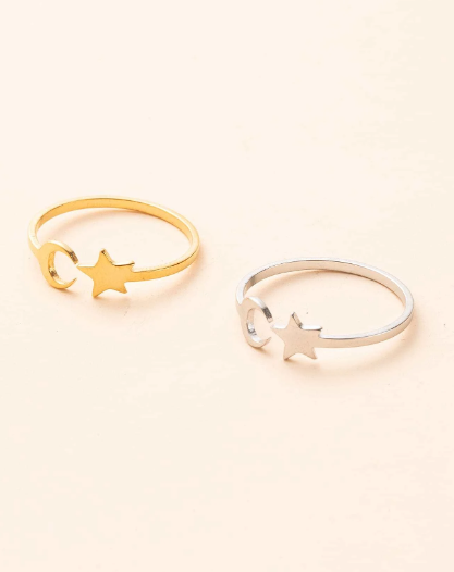 Dainty Moon & Star Cuff Ring