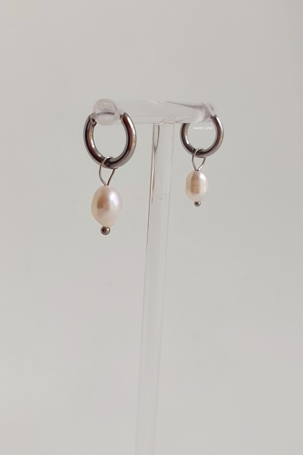 Mini Pearl Hoops - Silver