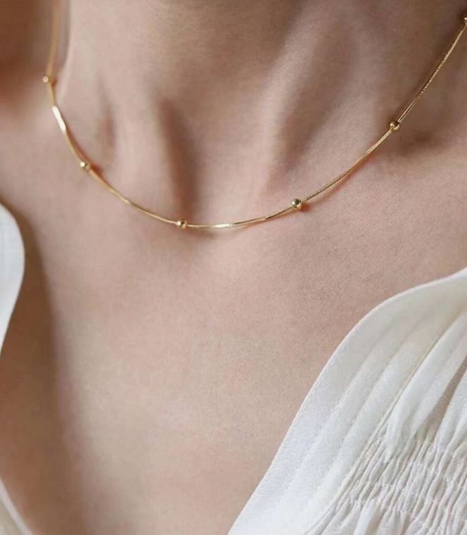 Slim Gold Bead Necklace