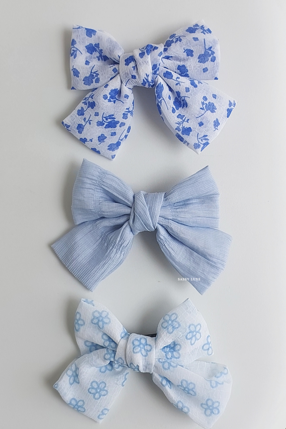 Spring Bow Hair Clip 3pcs Pink or Blue